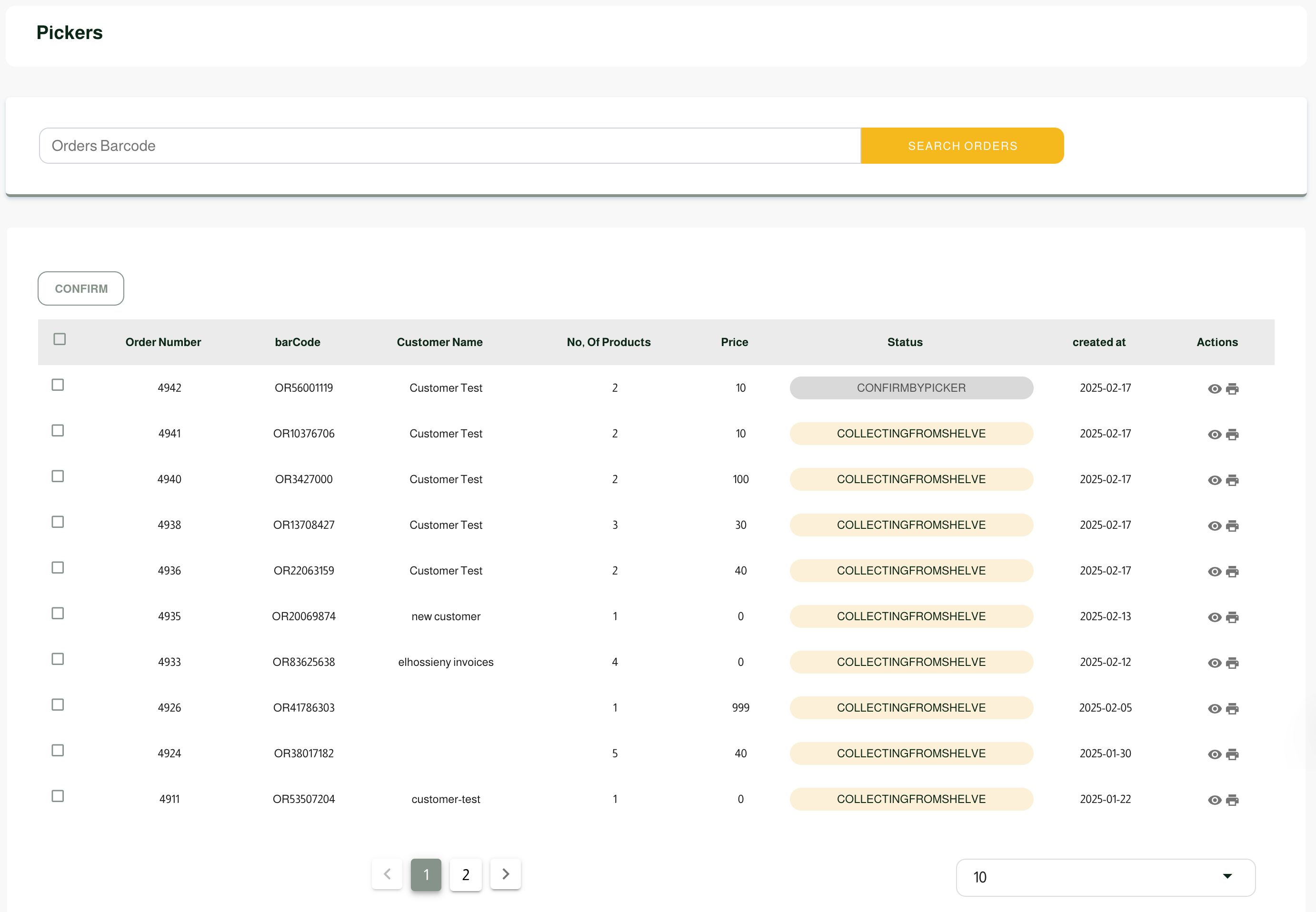 Picker Orders Table